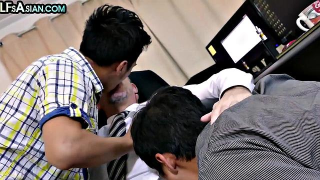 Cute Asian amateur twinks fucked in office by DILF