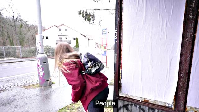 Public POV outdoor sex of pantyhose teen for finances