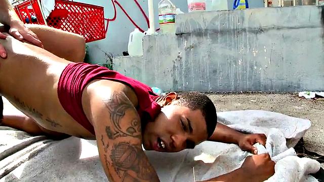 Cocksucking Black stud picked up and banged outdoors by white