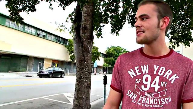 Cocksucking Black stud picked up and banged outdoors by white