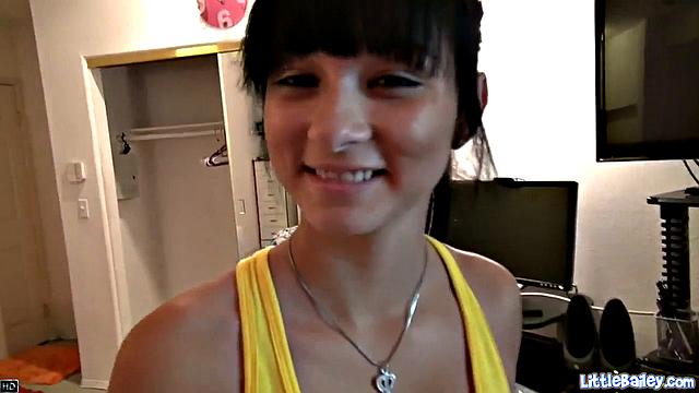 Facialized petite Little Bailey gets fucked hard