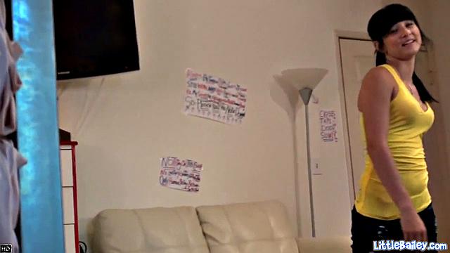 Facialized petite Little Bailey gets fucked hard