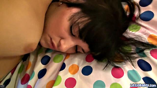 Facialized petite Little Bailey gets fucked hard