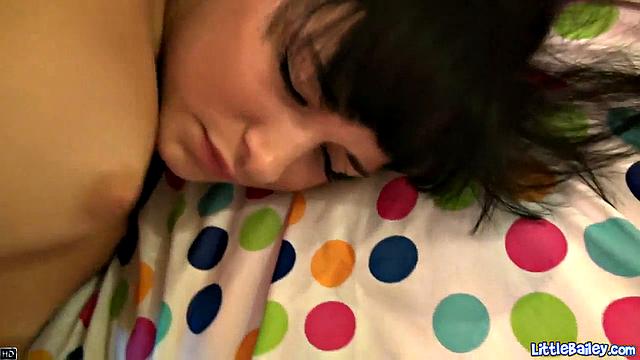 Facialized petite Little Bailey gets fucked hard