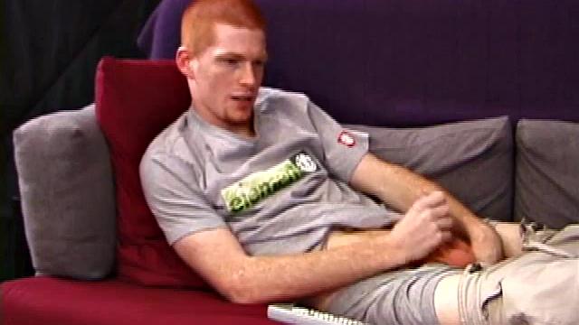 Redheaded Tristian hasn't gotten off in three days, so he is anxious to beat off. Within seconds this cute guy is naked, stroking his dick, and gyrating around on the couch.