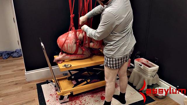 Dominated babe gagging on cock