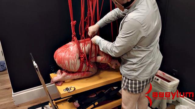 Dominated babe gagging on cock