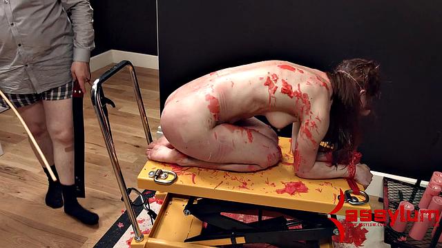 Dominated babe gagging on cock