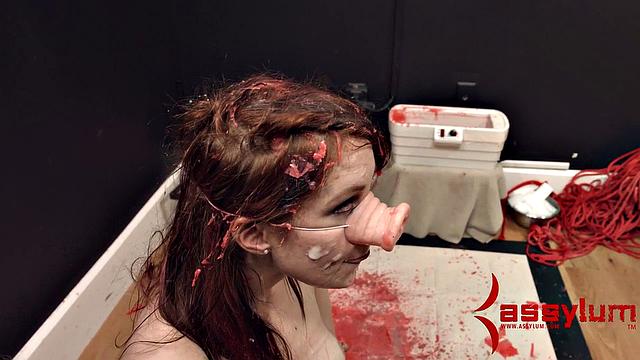 Dominated babe gagging on cock