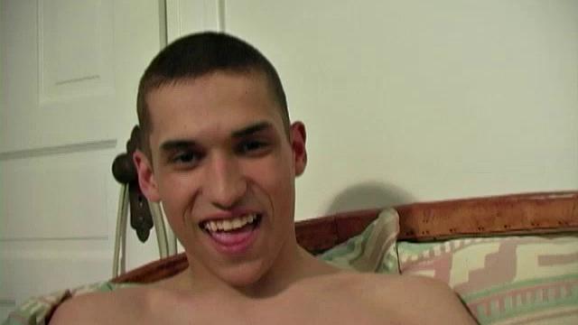 This 18 year old San Diego boy is absolutely adorable. We are treated to this tall and skinny boy stripping naked and stroking his cock. Bret attends community college and hopes someday to become a police officer.