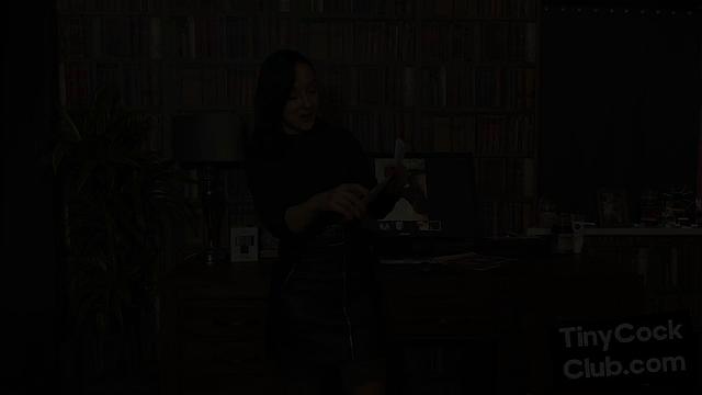 Leather skirt domina mocking losers in solo video