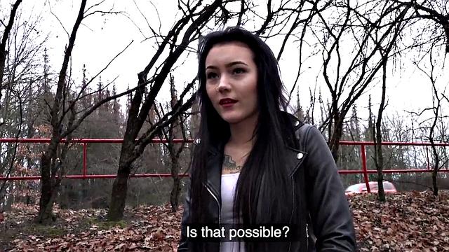 Inked european beauty sucking during POV sex in missionary