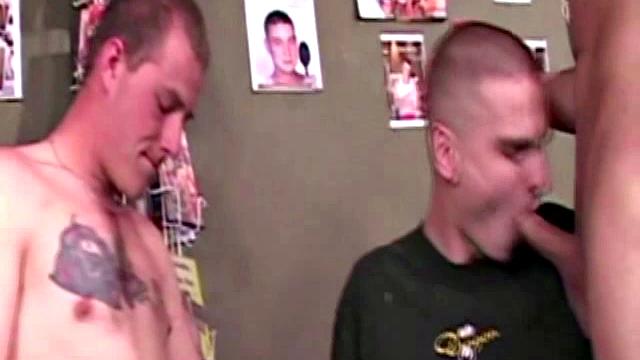 TJ and Cory walk in and catch Justin jerking off to a porno flick. They make Justin suck their hard cocks, and then TJ blows Justin. After swapping off on each other TJ gives Justin's ass a rough fucking, before Cory takes his turn at it.