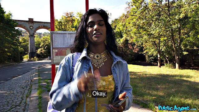 Suraya Ndia flashes at the bus stop and gets fucked outdoors by Martin Gun