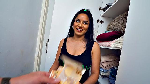 Latin maid fucked in POV by big dick after sucking dick