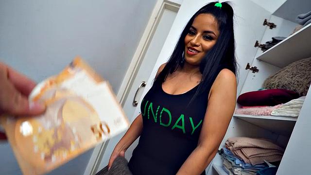 Latin maid fucked in POV by big dick after sucking dick