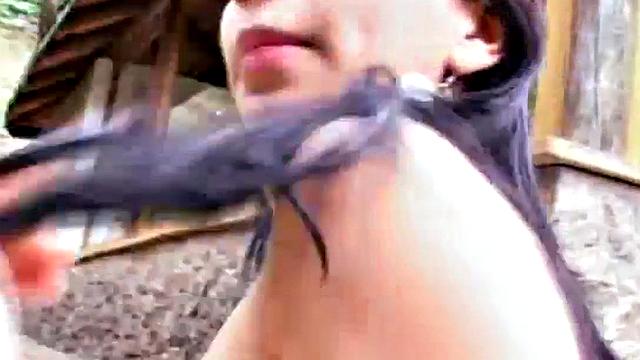 Teen masturbates outdoors