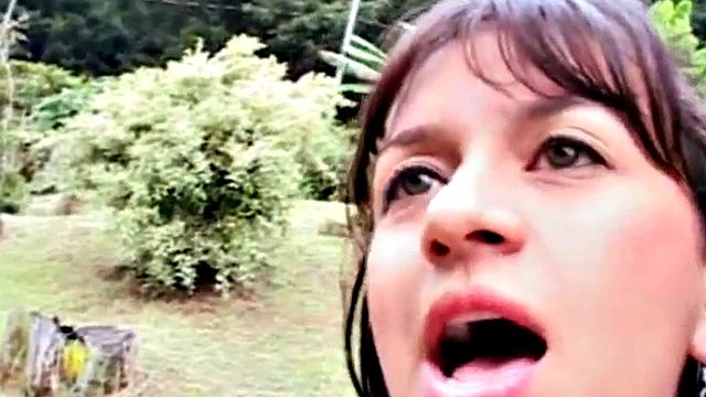 Teen masturbates outdoors