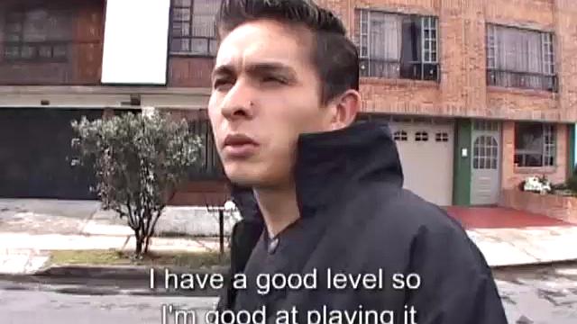 After a game of pool, Latin boy Deivis heads home.  There, the twink plants his skinny young ass on the sofa and starts stripping off the clothes.  He works that big uncut cock until it's rock hard.