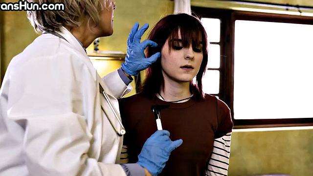 TS fucks mature nurse in 3some with trans babe