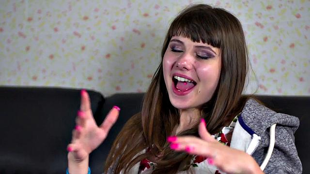 Public fucking & spanking for teen in stockings & choker - 3some with a smile!