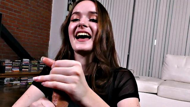 Tugjob POV babe teasing cock with wanking action