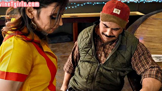 Food fetish TS waitress gets fucked in restaurant