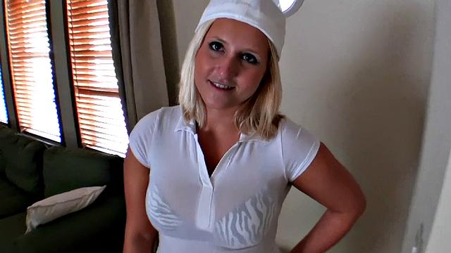 A blonde bombshell take on a hard cock in reverse cowgirl and handjob action