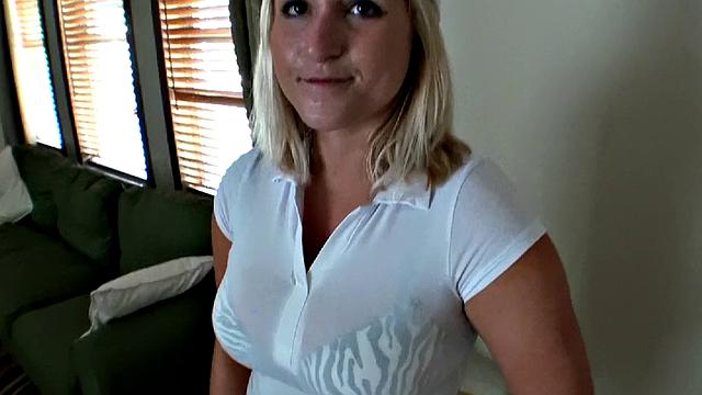 A blonde bombshell take on a hard cock in reverse cowgirl and handjob action