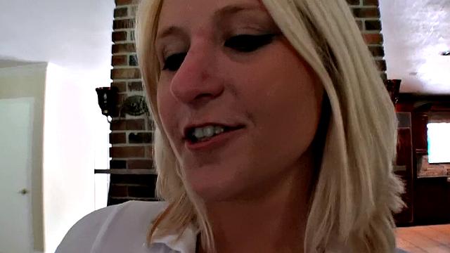 A blonde bombshell take on a hard cock in reverse cowgirl and handjob action