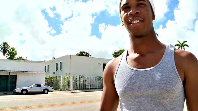 Watch this tattooed white dude take a hard pounding from a hot ebony babe in the great outdoors