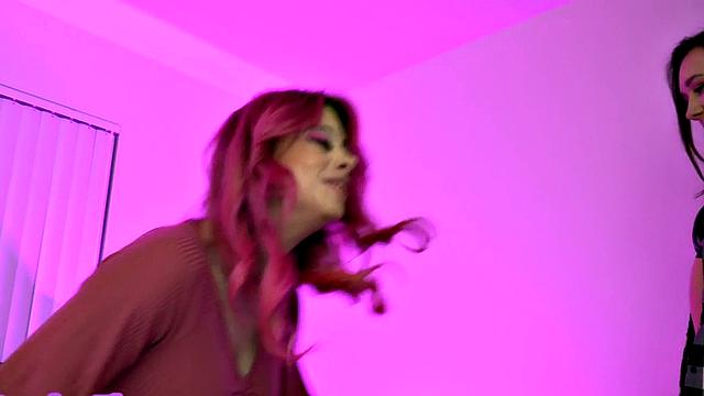 Colored hair TS MILF rims babe in hairy pussy