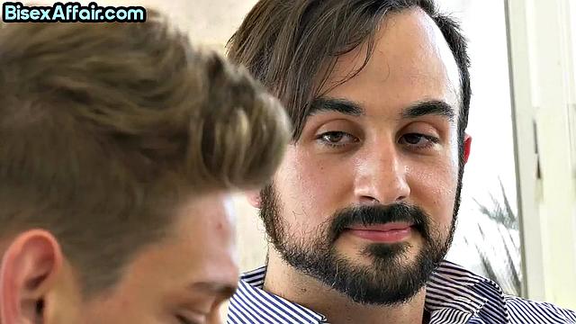 Big blondie enjoying bisex 3some