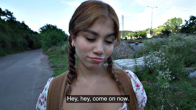 Picked up amateur babe sucks and gets fucked in POV for cash