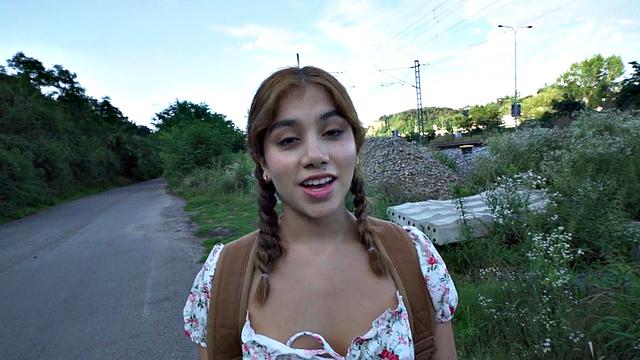 Picked up amateur babe sucks and gets fucked in POV for cash