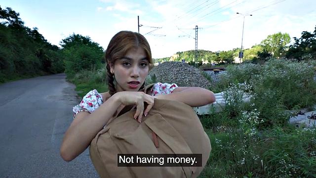 Picked up amateur babe sucks and gets fucked in POV for cash