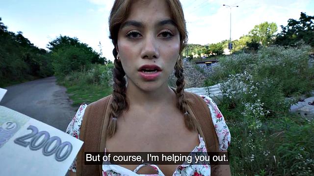 Picked up amateur babe sucks and gets fucked in POV for cash