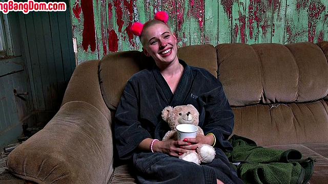 Gangbanged bald babe by dom guys till bukkake ending