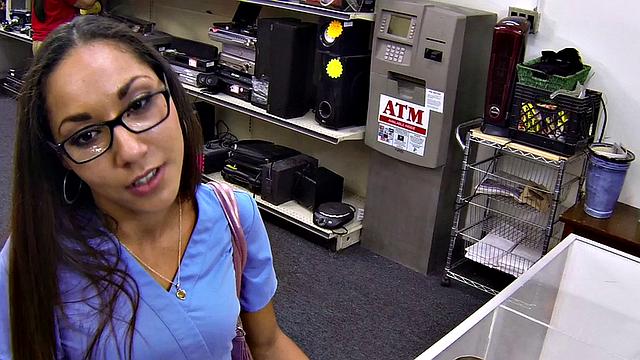 Pawnshop customer enjoys sucking dick b4 getting facialized