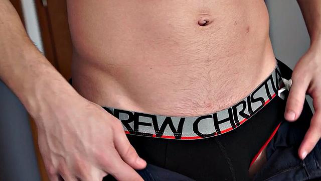 Masked stud masturbates his hard cock in solo action