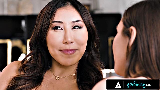 GIRLSWAY - Straight Nicole Doshi Tempted By Lesbian Bestie Maya Woulfe Into STRAP-ON ANAL