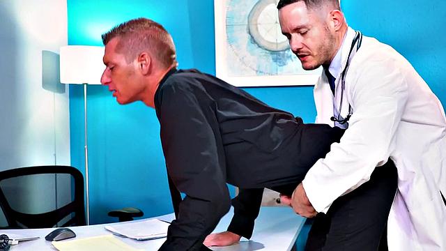 Fisting gay doctor inserts foot in skinny with prolapse
