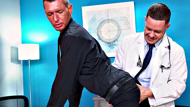 Fisting gay doctor inserts foot in skinny with prolapse