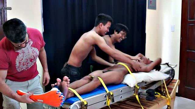 Asian gay cutie Benjamin comes back for his second gay Asian tickle fetish session