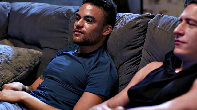 Athletic stud fucks asshole on couch after movie