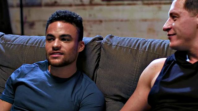 Athletic stud fucks asshole on couch after movie