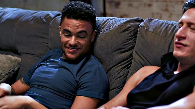 Athletic stud fucks asshole on couch after movie