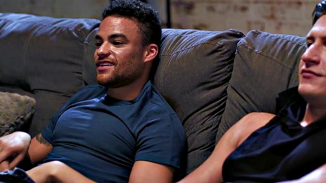 Athletic stud fucks asshole on couch after movie