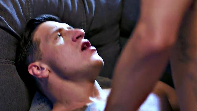 Athletic stud fucks asshole on couch after movie