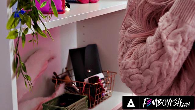 FEMBOYISH - Cute Pink Haired Femboy Cyrus Stark Rips Stockings For Thick Dick